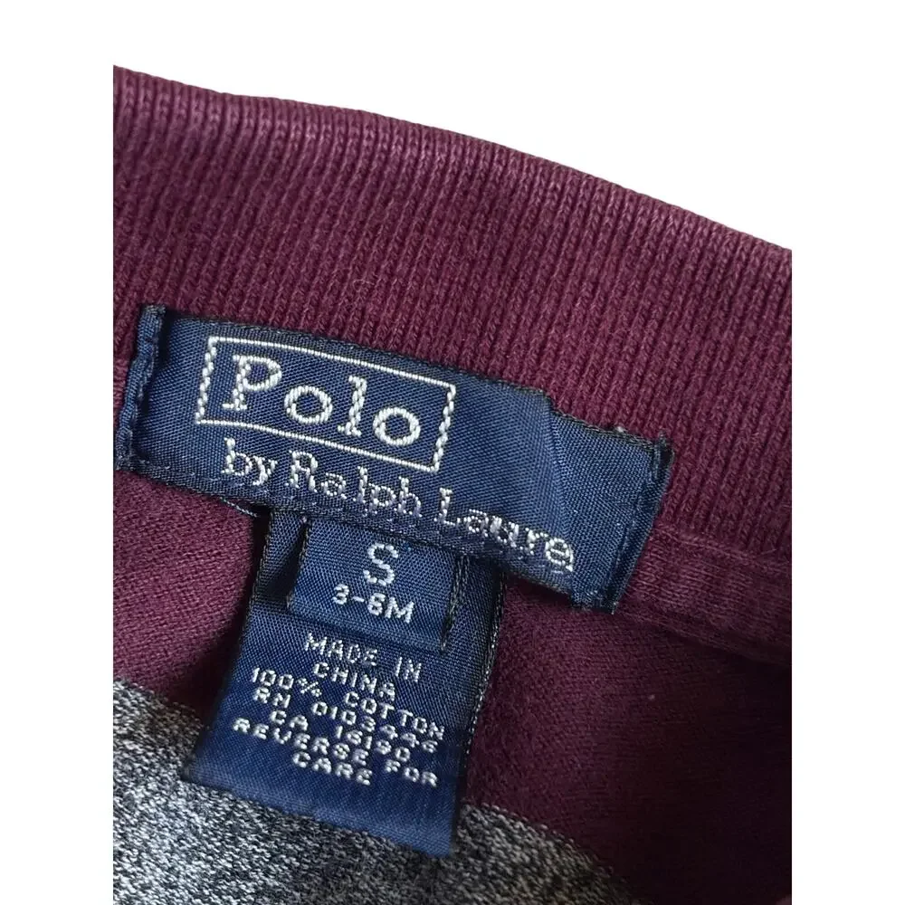Polo Ralph Lauren Striped Cotton Jersey Rugby Coverall (Maroon & Grey) - Small